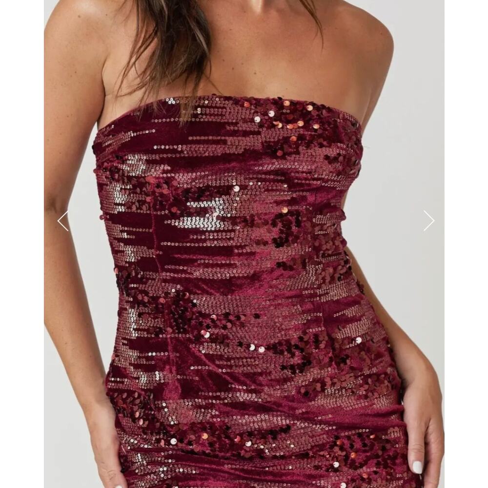 Burgundy Tube Sequin Velvet Mini Dress Sz L